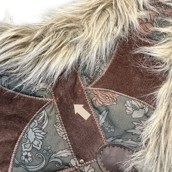 Free People Sterling Studded Patchwork Vest Steampunk Faux Fur Suede Medium - Picture 8 of 12
